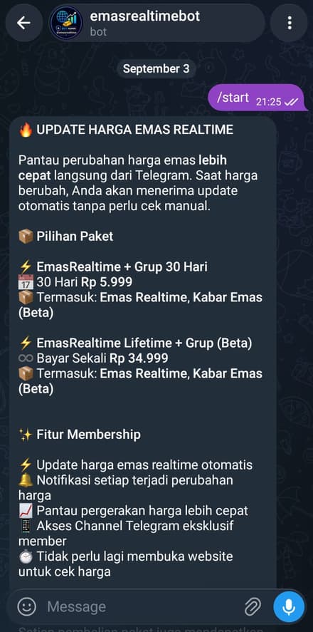 Ketik /start di bot